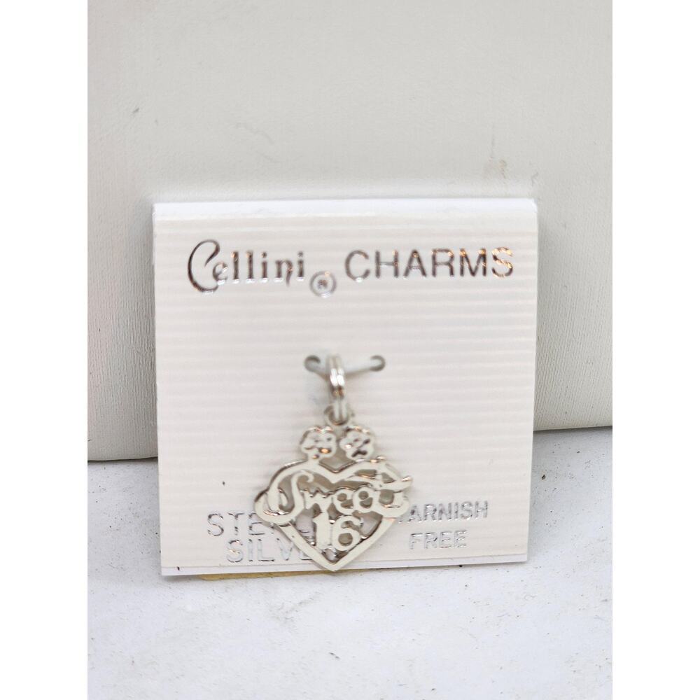 Vintage Sterling Silver Sweet 16 Heart Charm Pendant NEW NOS Birthday Gift
